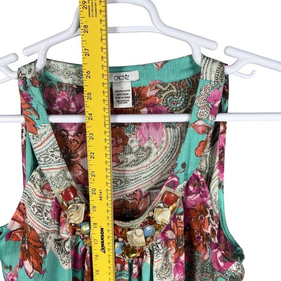 Cache Womens L Floral Sleeveless Cami Tank Chiffon Top Jewel Embellished Fairy - Picture 9 of 12